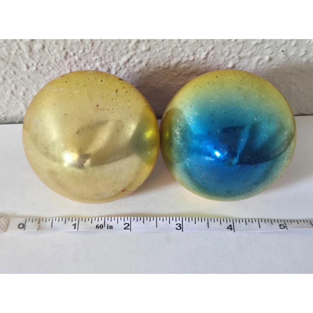 Lot Of 2 Vintage Shiny Brite Atomic Top UFO Ombre Christmas Ornaments Pink Gold